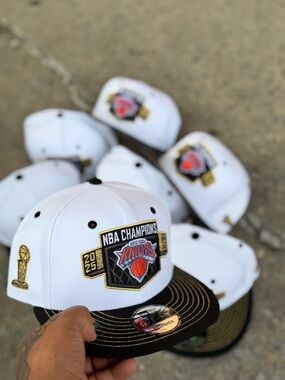 New York Knicks 2025-2026 NBA Champions White & Black Snapback Hat